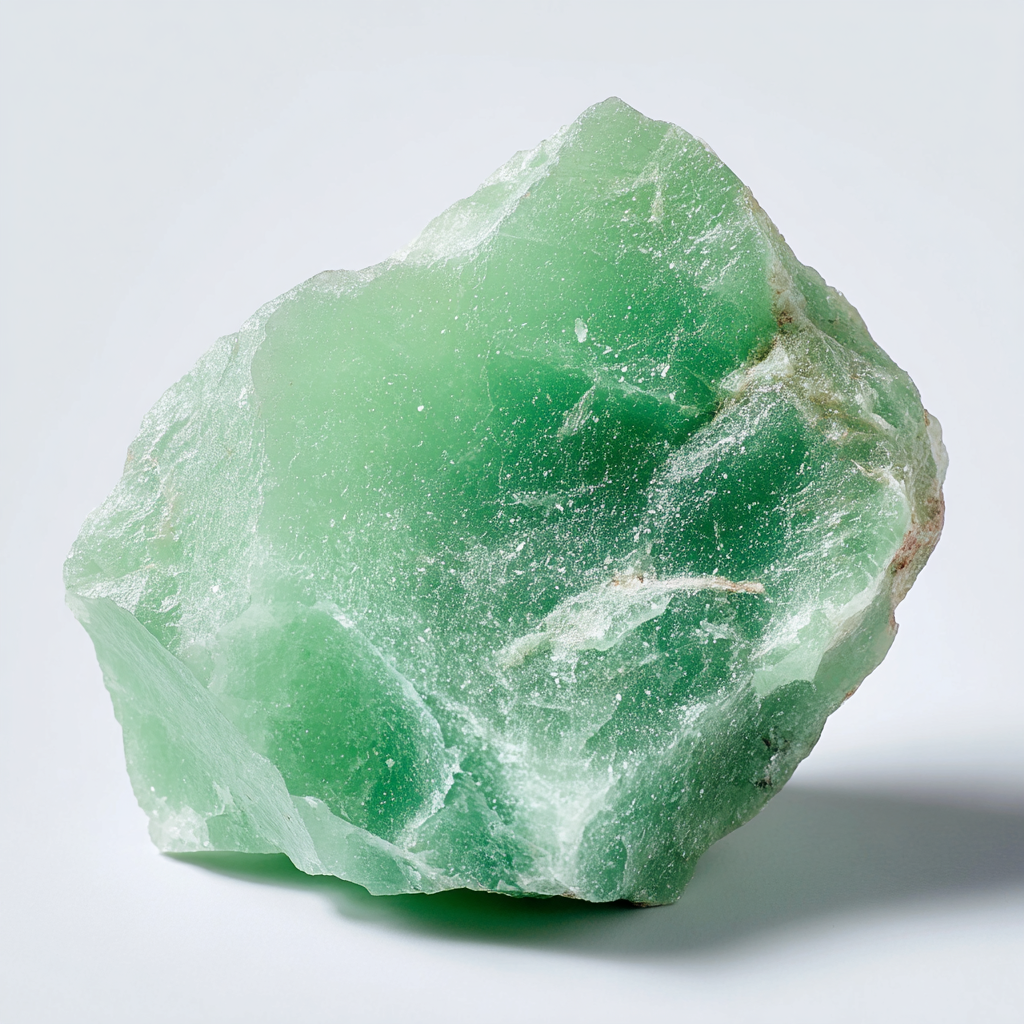 Smooth green Aventurine stone beads, reflecting light and displaying natural sparkling inclusions.