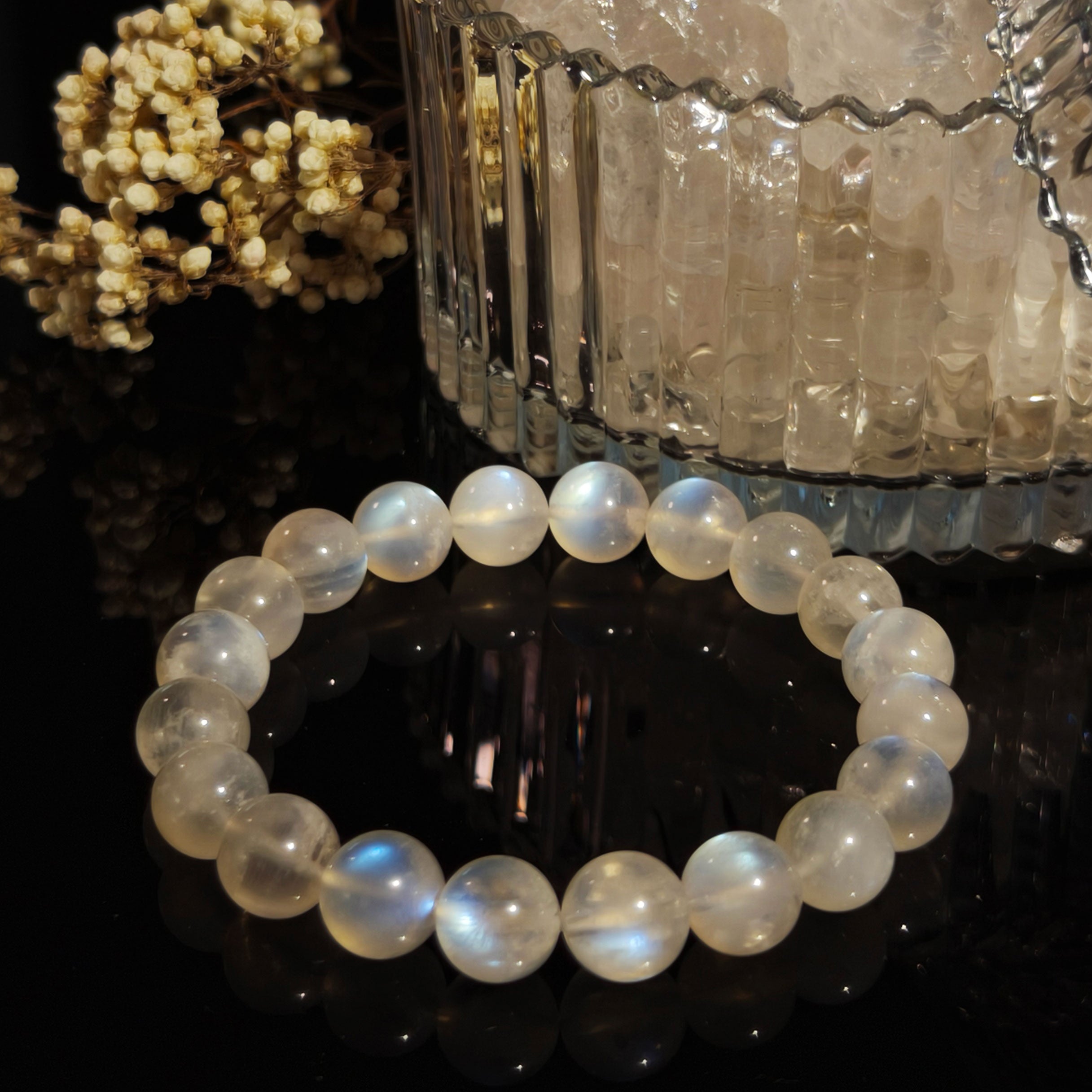Etheris Intuition & Calm Moonstone Bracelet - Blue Flash Adularia Crystal for Spiritual Wellness