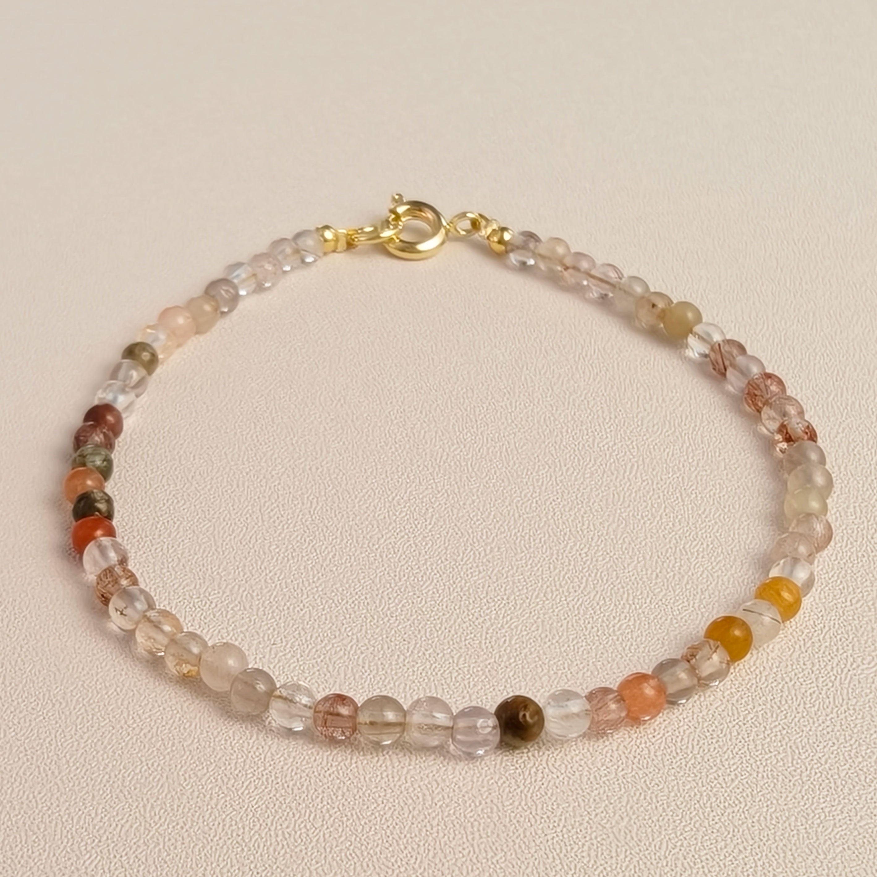 Etheris Dainty Rutilated Quartz Bracelet - Natural Mixed Gemstone with Gold Clasp