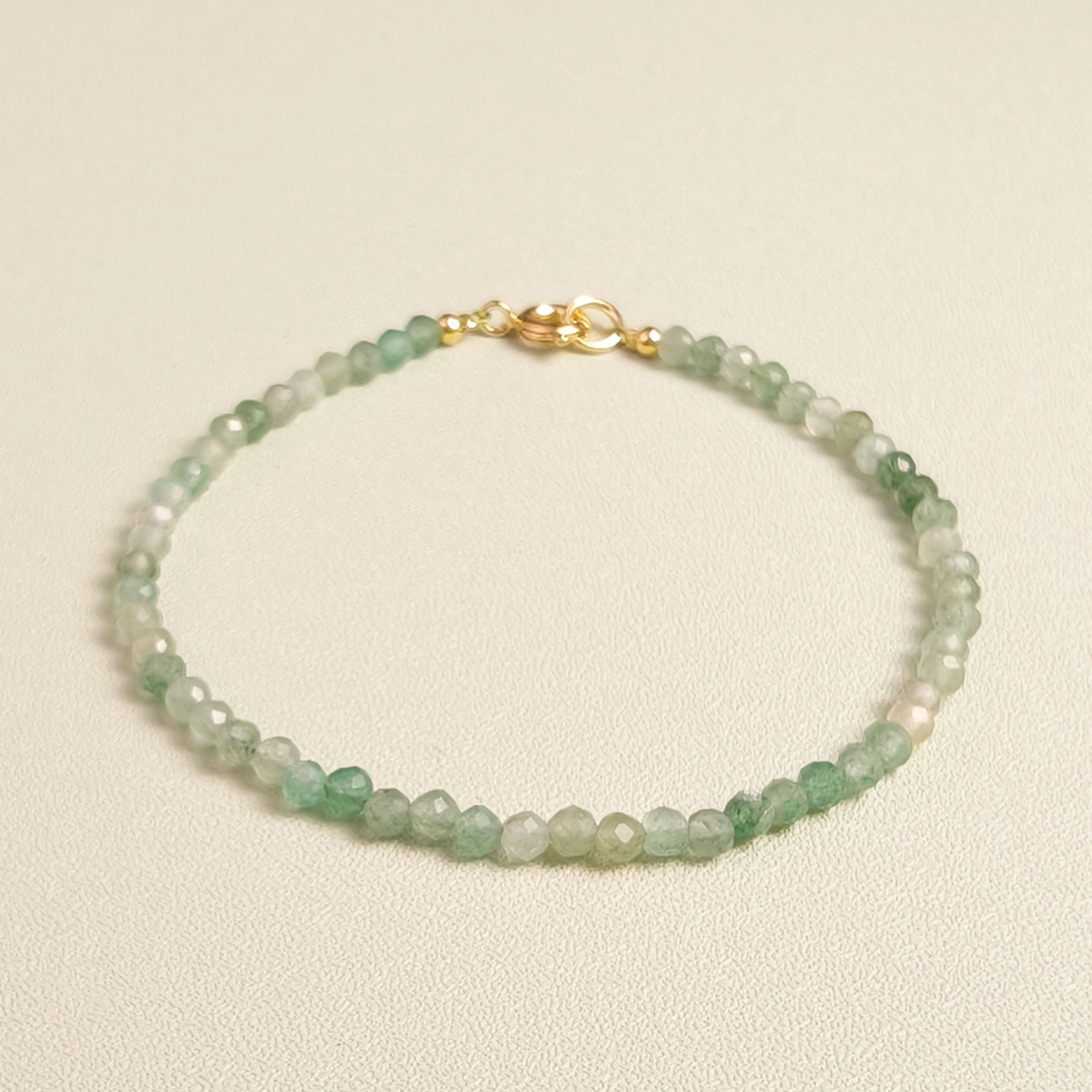 Etheris Green Aventurine Bracelet - Natural Faceted Beads with Gold Clasp