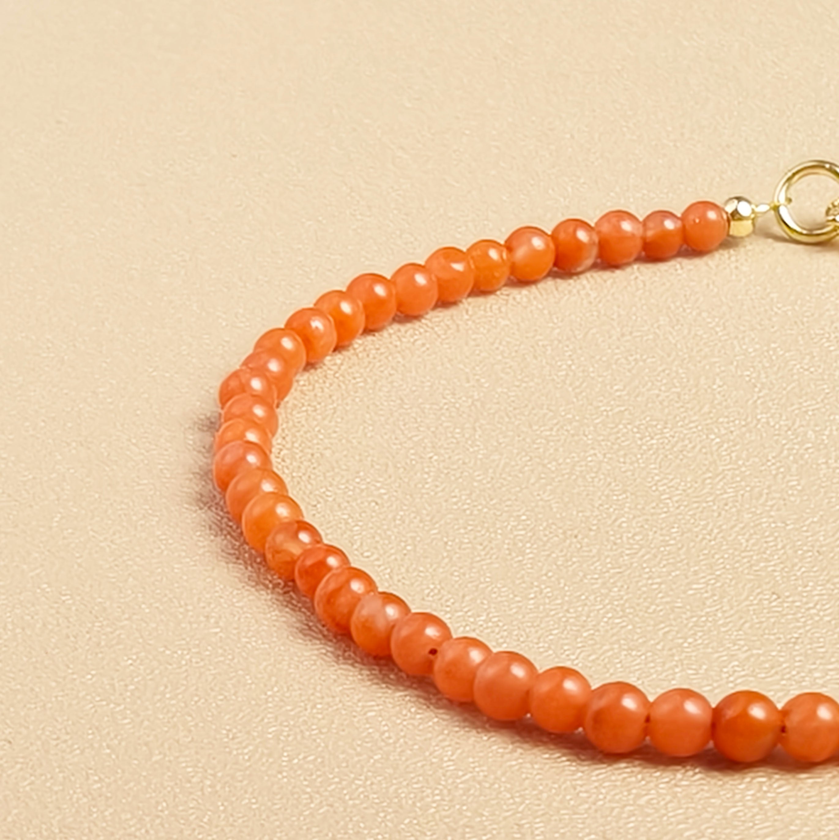 Etheris Close-Up Orange Carnelian Bracelet - Natural Smooth Gemstone Bead Detail