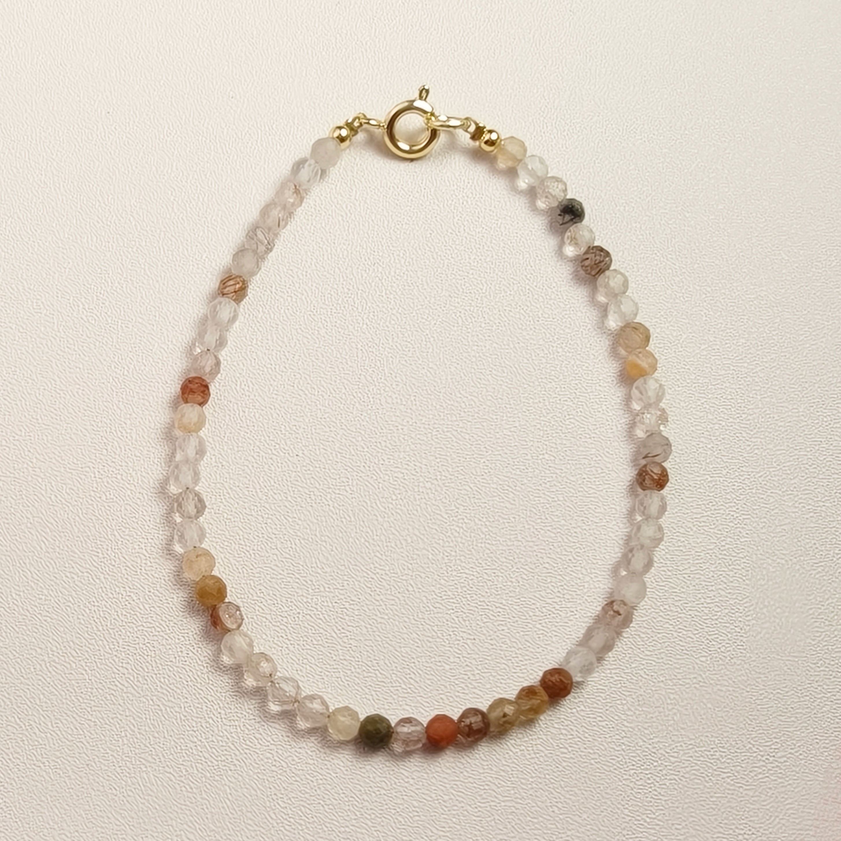 Etheris Dainty Copper Rutilated Quartz Bracelet - Natural Faceted Crystal Beads with Gold Clasp and Multi-Color Inclusions