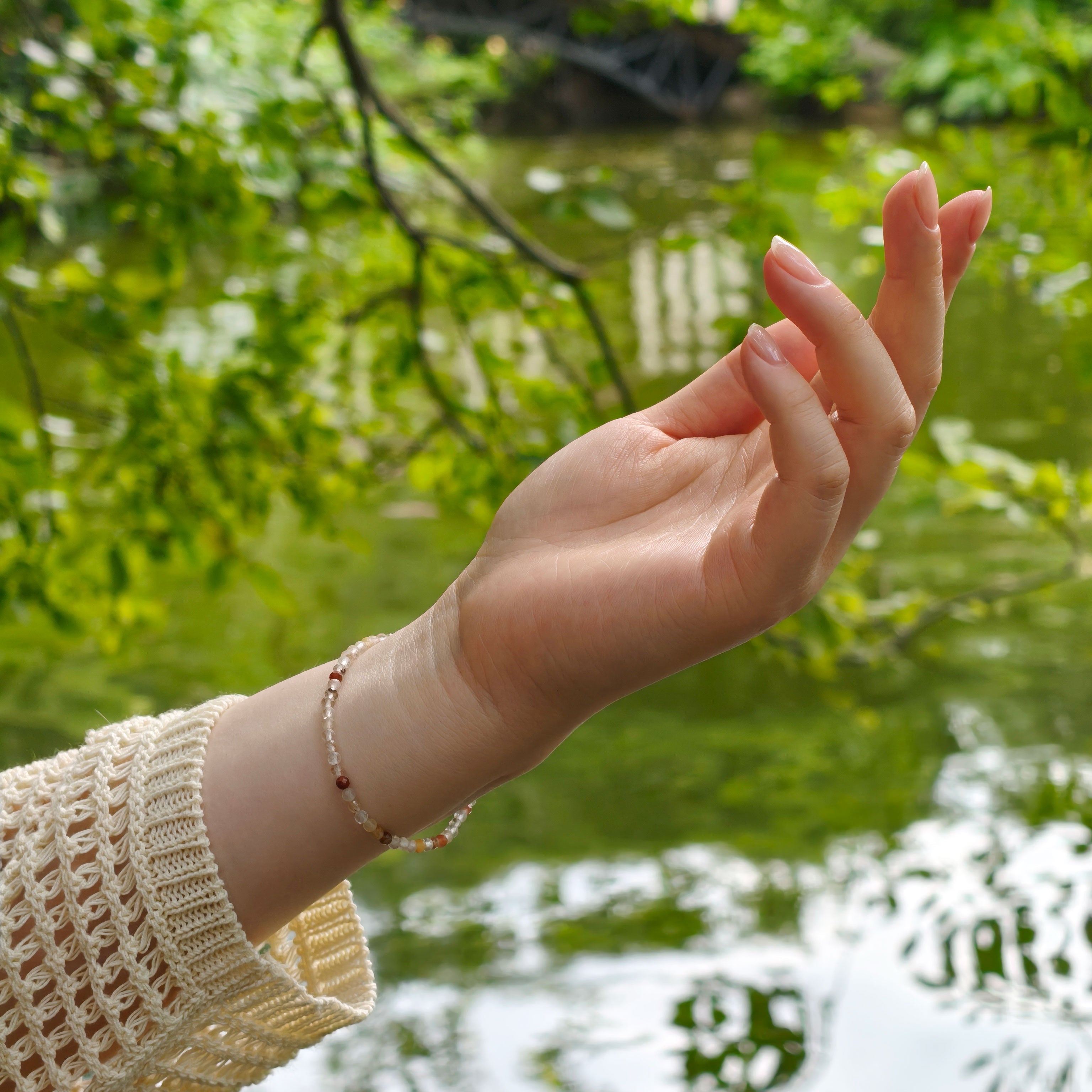 Etheris Copper Rutilated Quartz Bracelet - Natural Quartz Beads with Gold Clasp and Multi-Color Inclusions