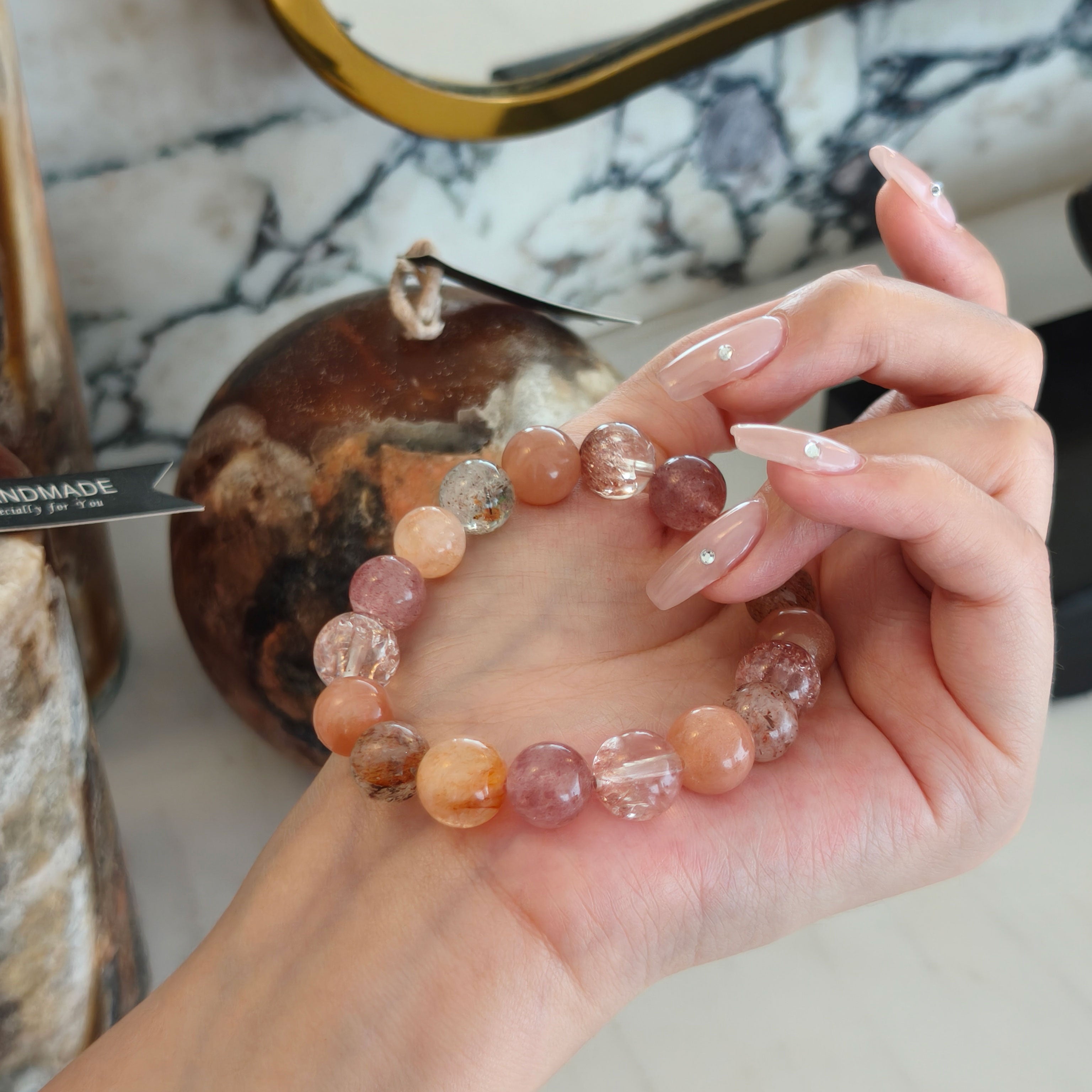 Etheris Fire Quartz Bracelet - Authentic natural crystal for stress relief, emotional balance, and supporting harmonious relationships,