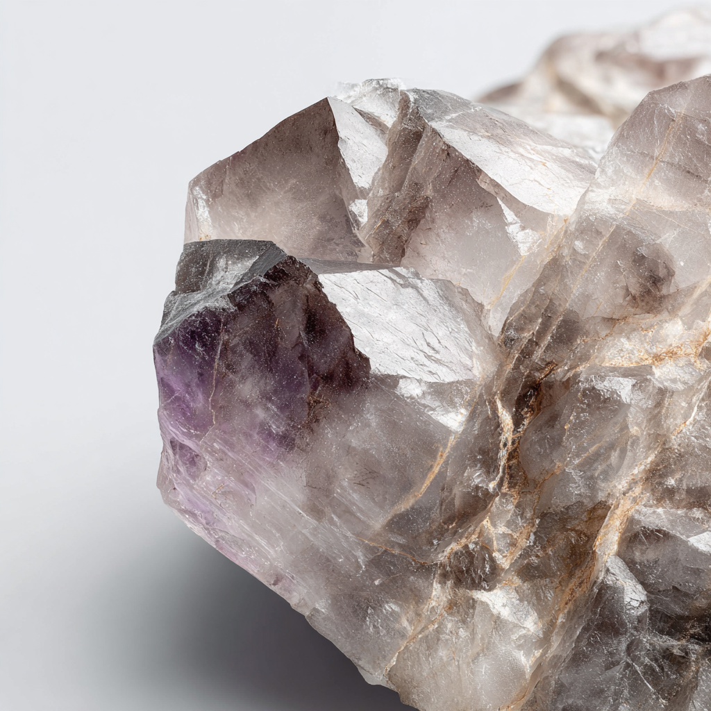 Close-up of a natural Super Seven crystal stone with clear inclusions, showcasing unique patterns and mystical purple hues.