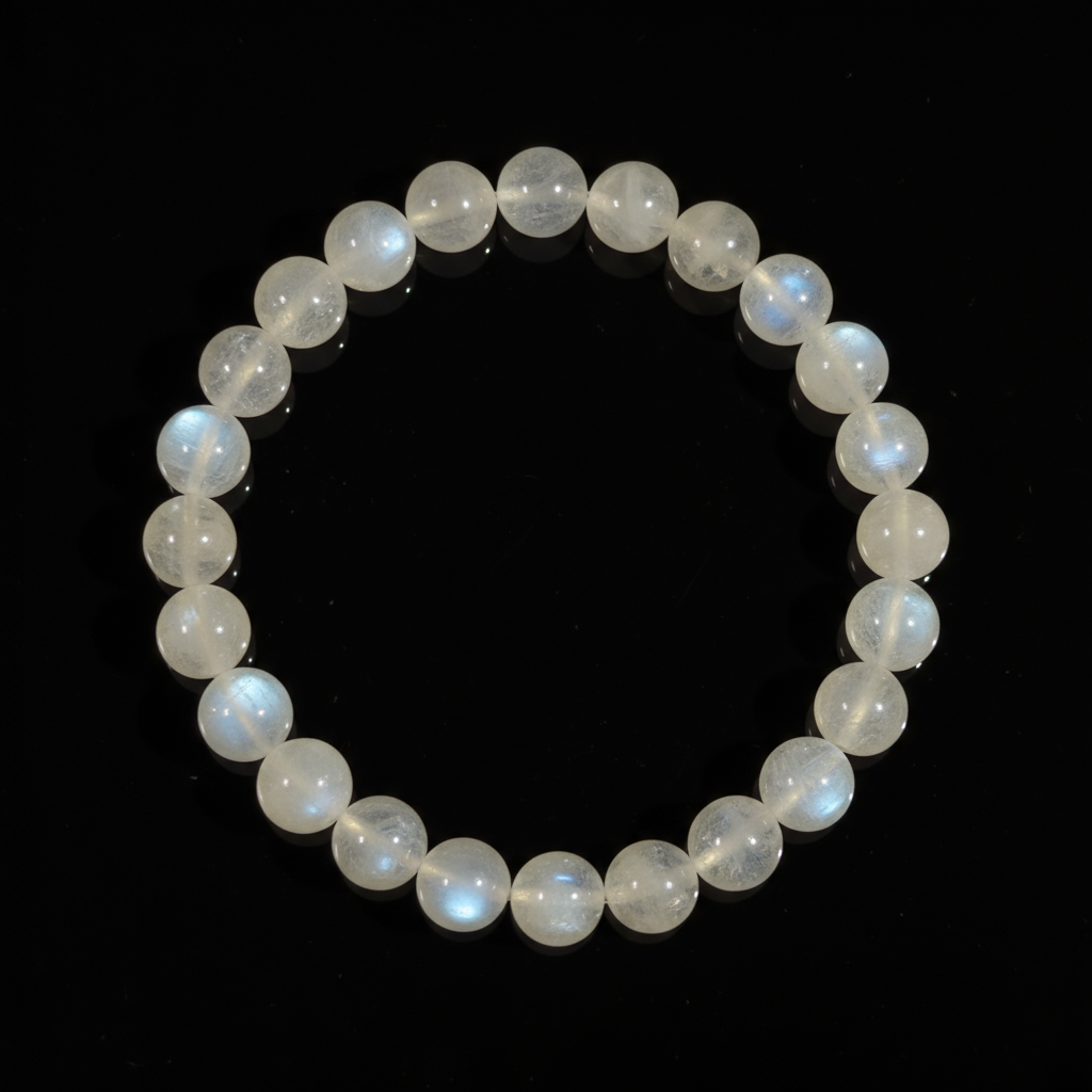 Etheris | Energy Bracelets | Moonstone Beaded bracelet with white stones on a black background