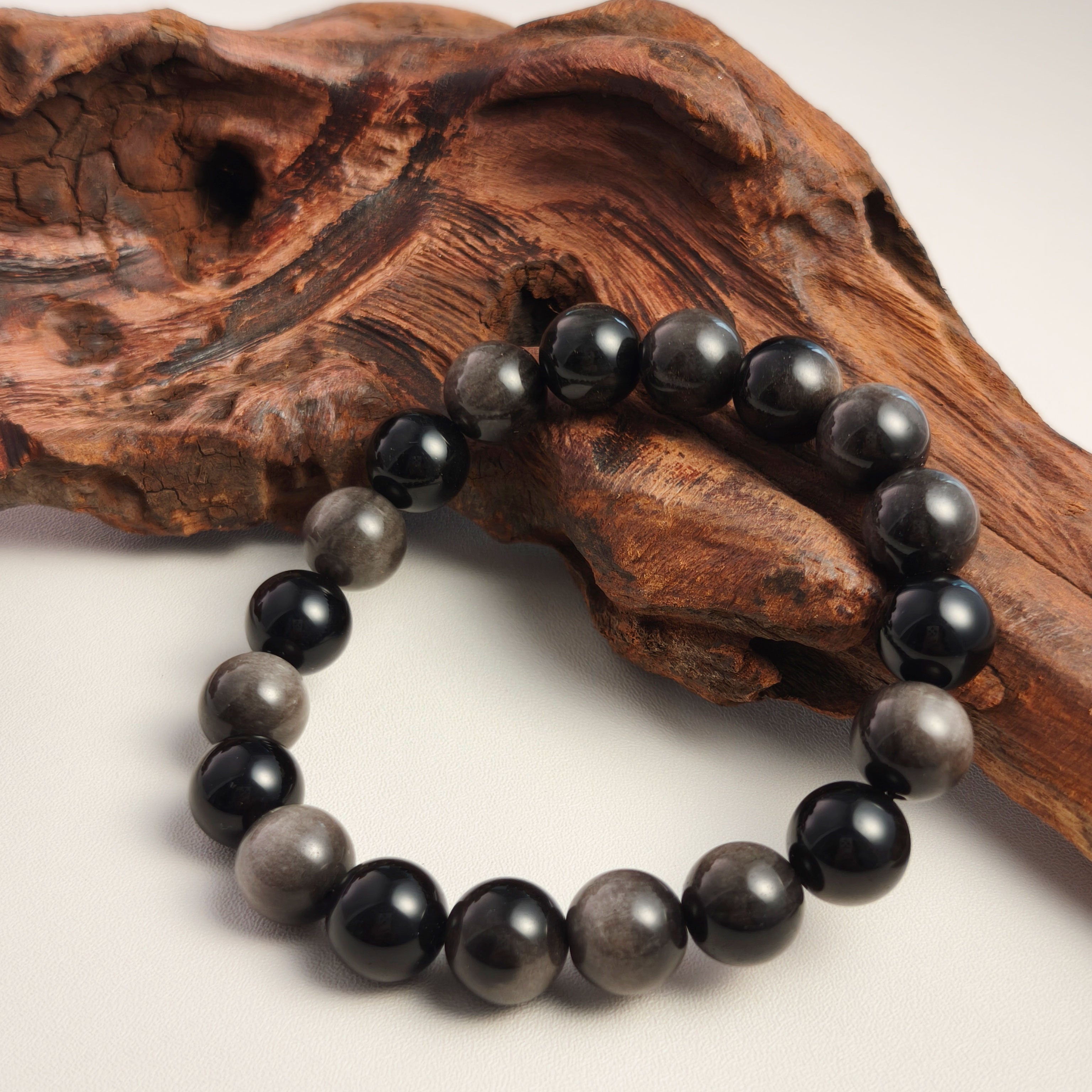 Etheris Silver Sheen Obsidian Protection Bracelet - Crystal for Grounding & Energy Shielding