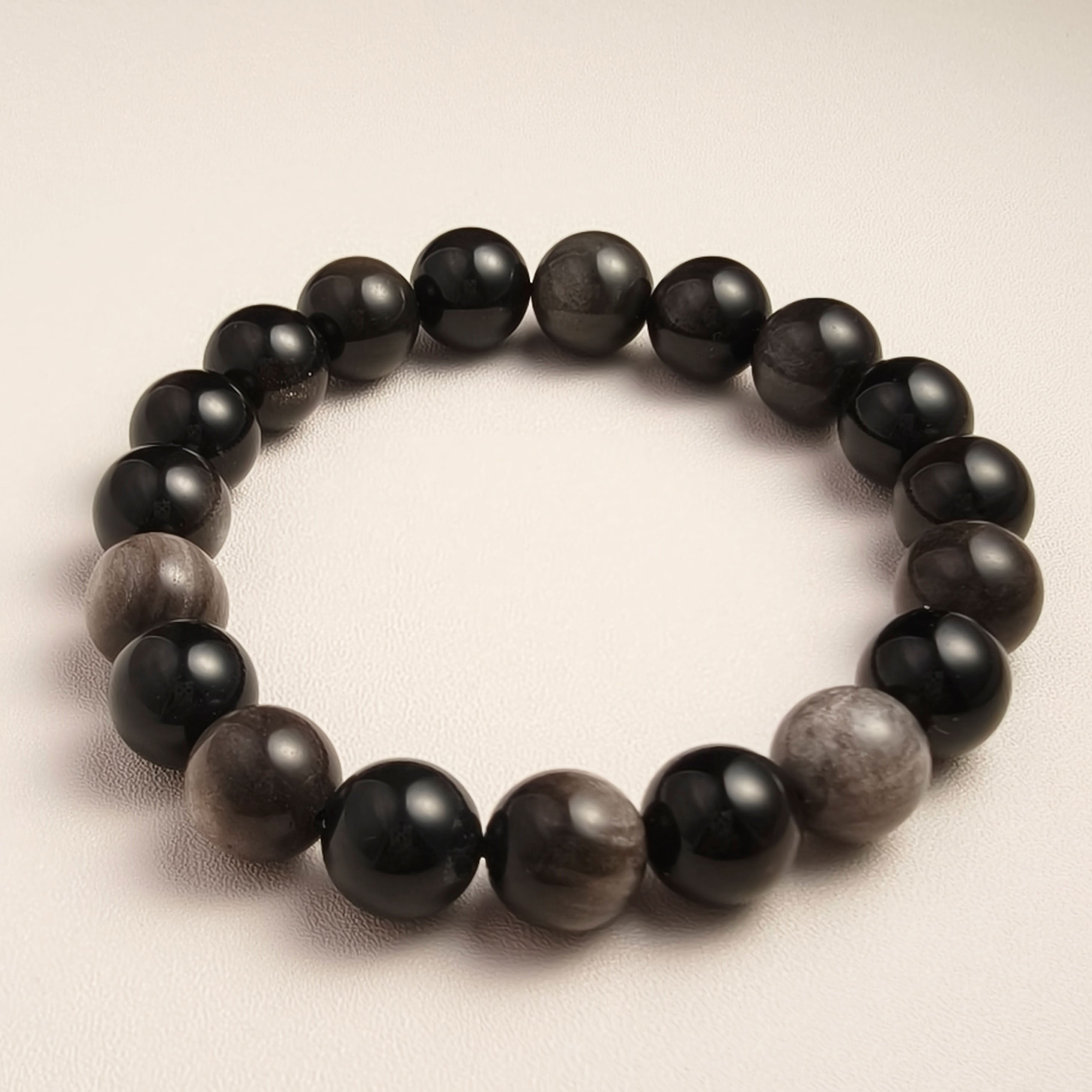Etheris Men's Silver Sheen Obsidian Bracelet - Dainty Black Crystal Jewelry for Protection