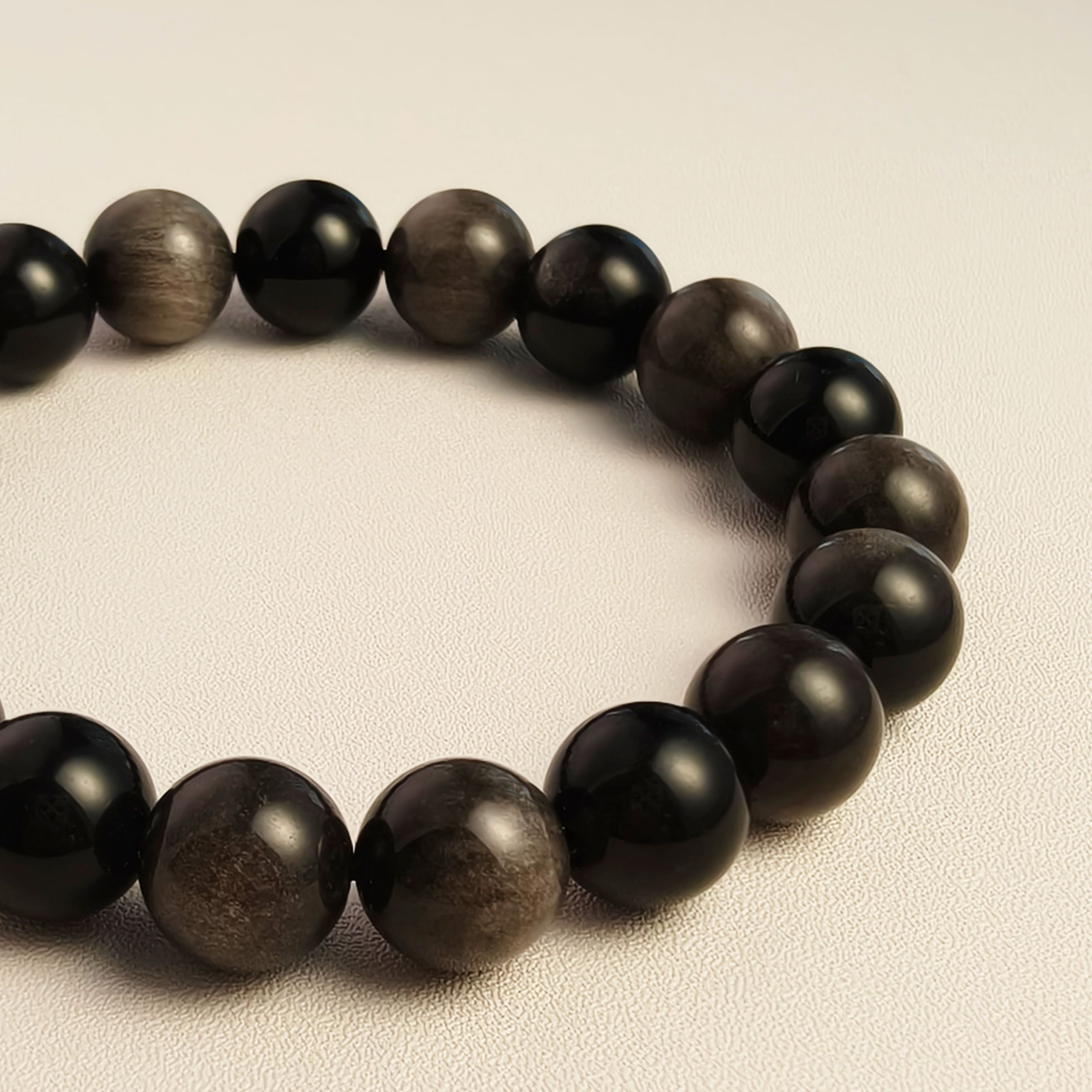 Etheris Silver Sheen Obsidian Bracelet - Natural Obsidian Beads with Silver Flash