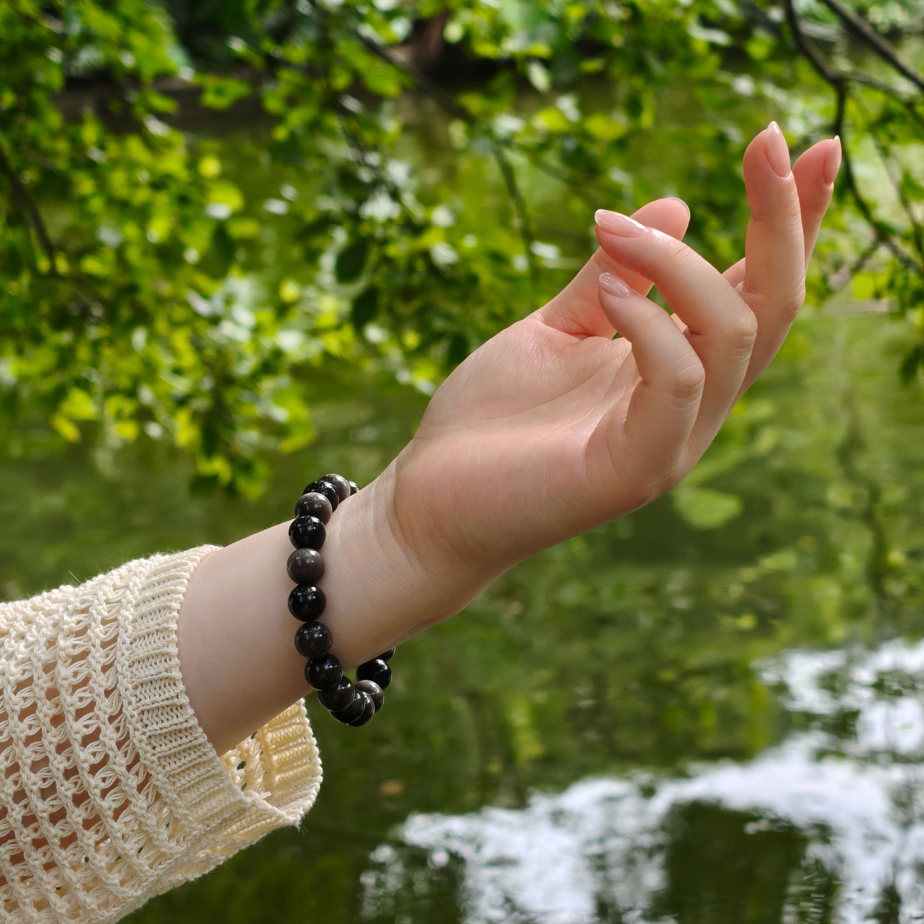 Natural Silver Sheen Obsidian Protection Bracelet - Etheris
