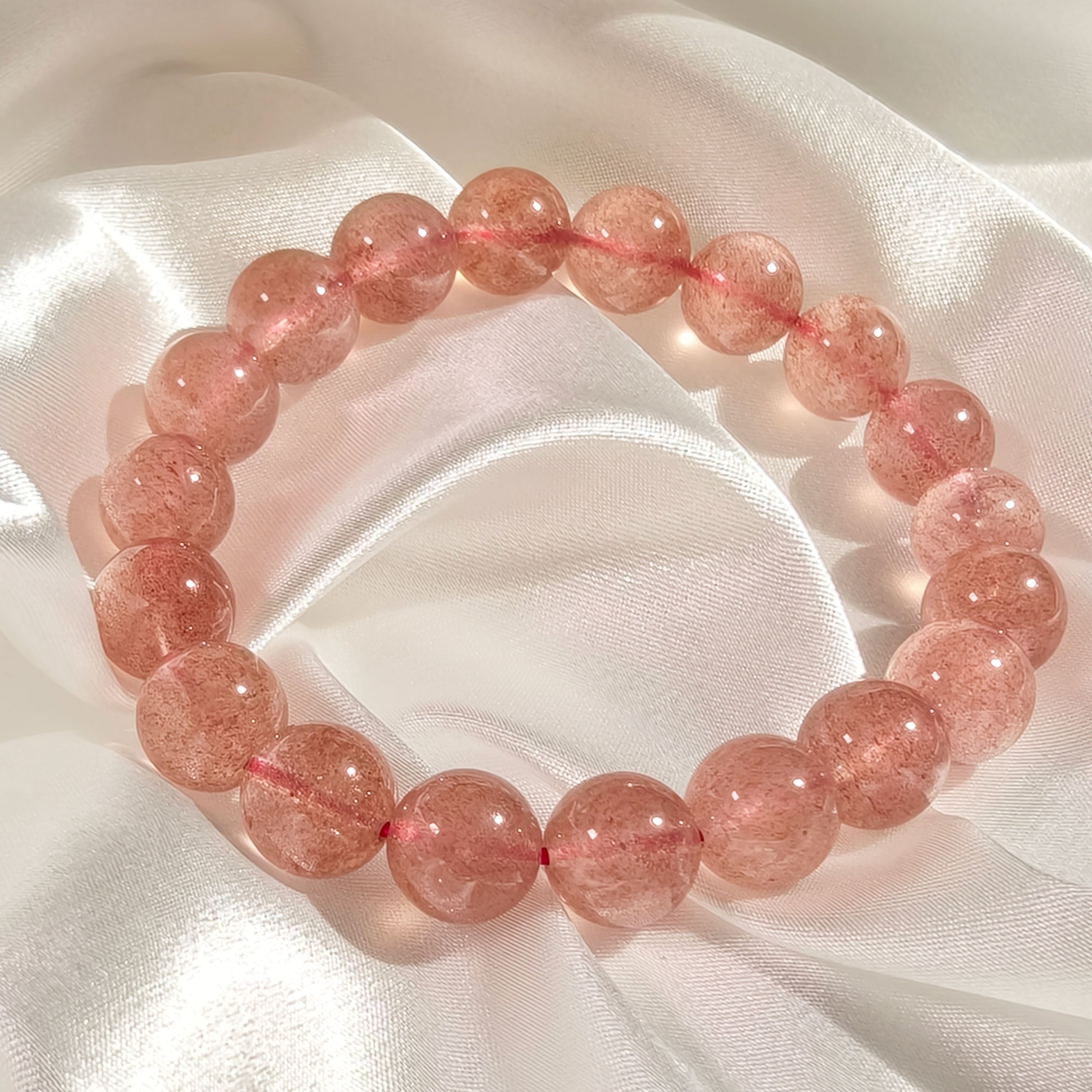 "Etheris Close-Up Strawberry Quartz Bracelet - Natural Red Inclusions and Clear Quartz