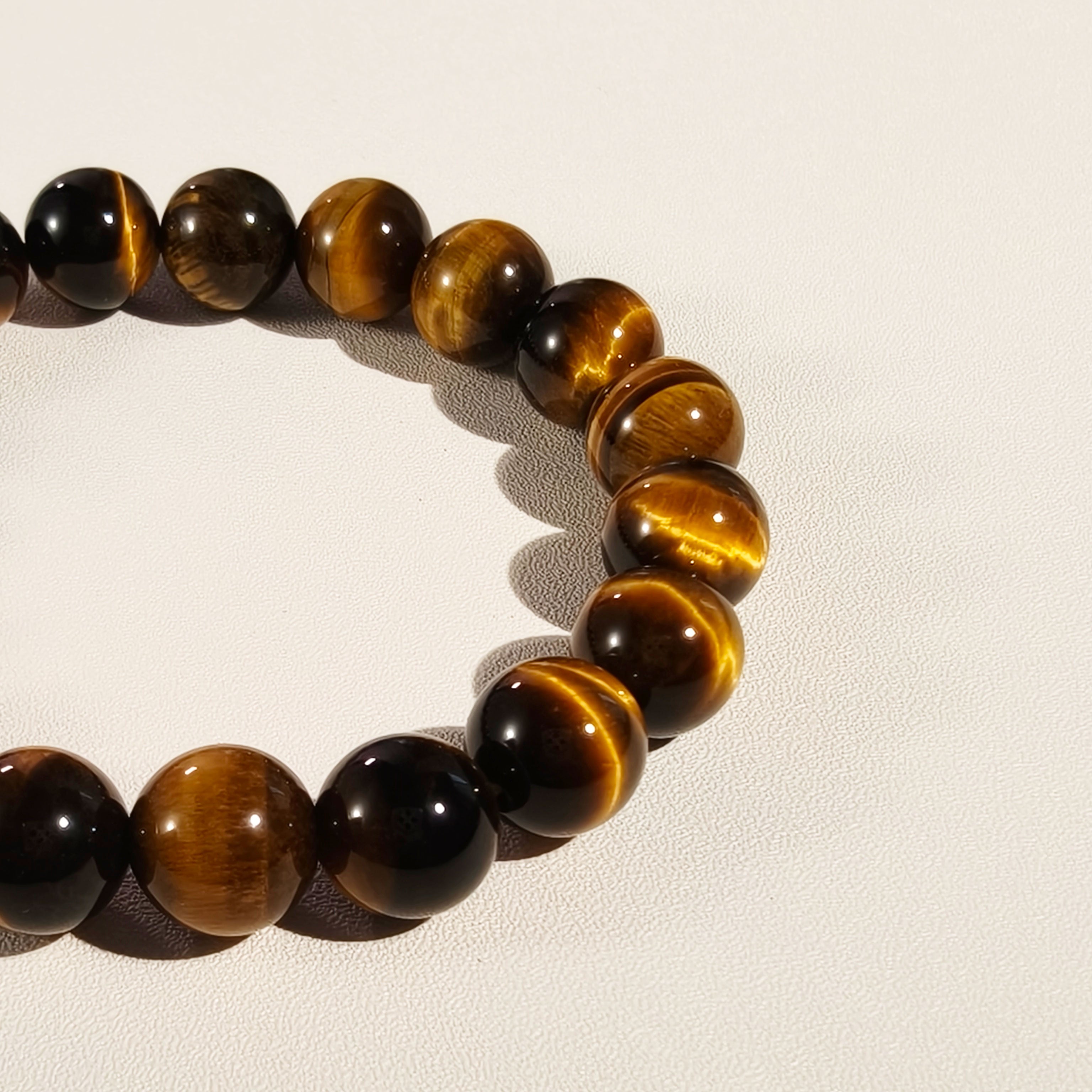 Etheris Genuine Tiger Eye Beaded Bracelet - Brown and Gold Crystal Jewelry