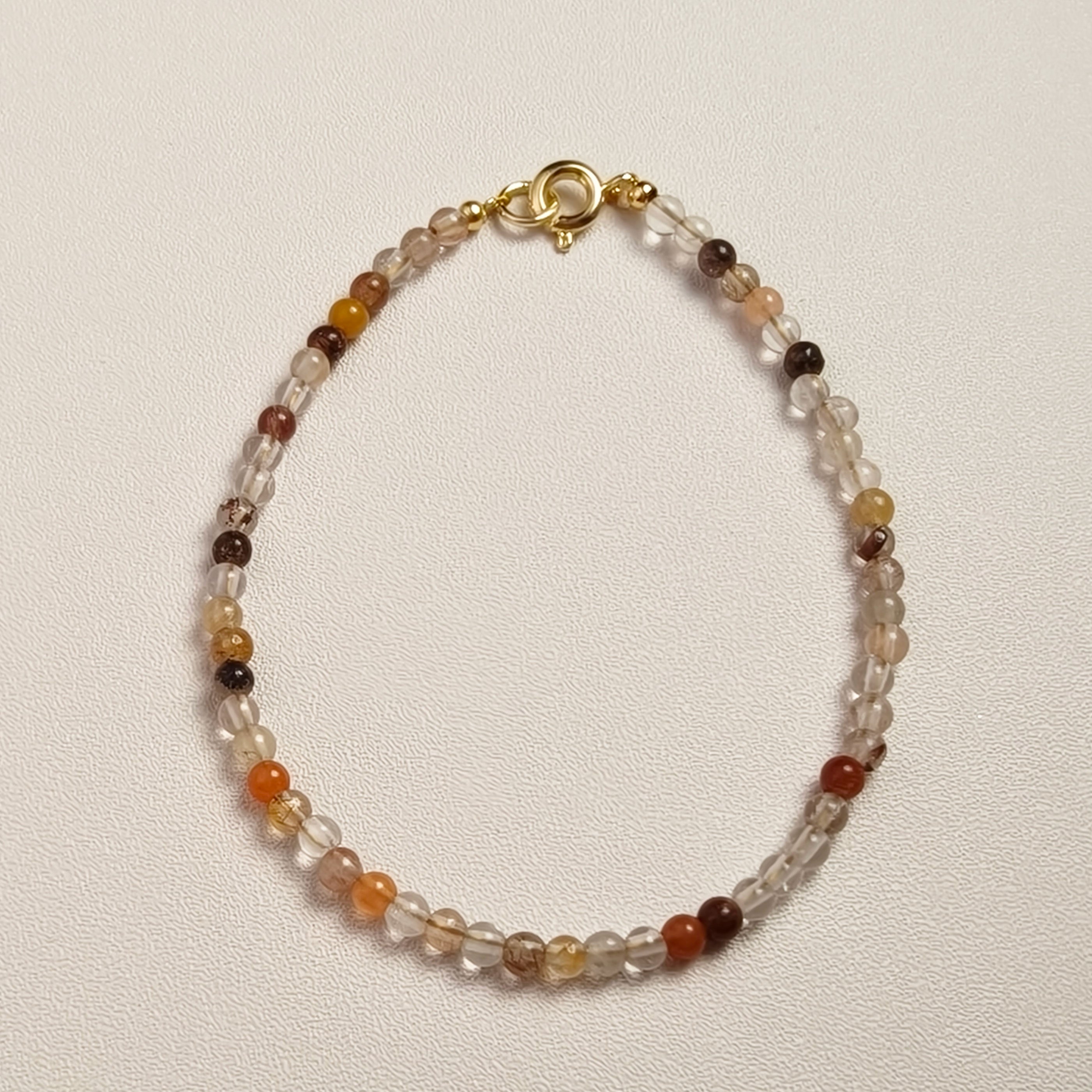 Etheris Dainty Rutilated Quartz Bracelet - Natural Multi-Color Gemstone Beads with Gold Clasp