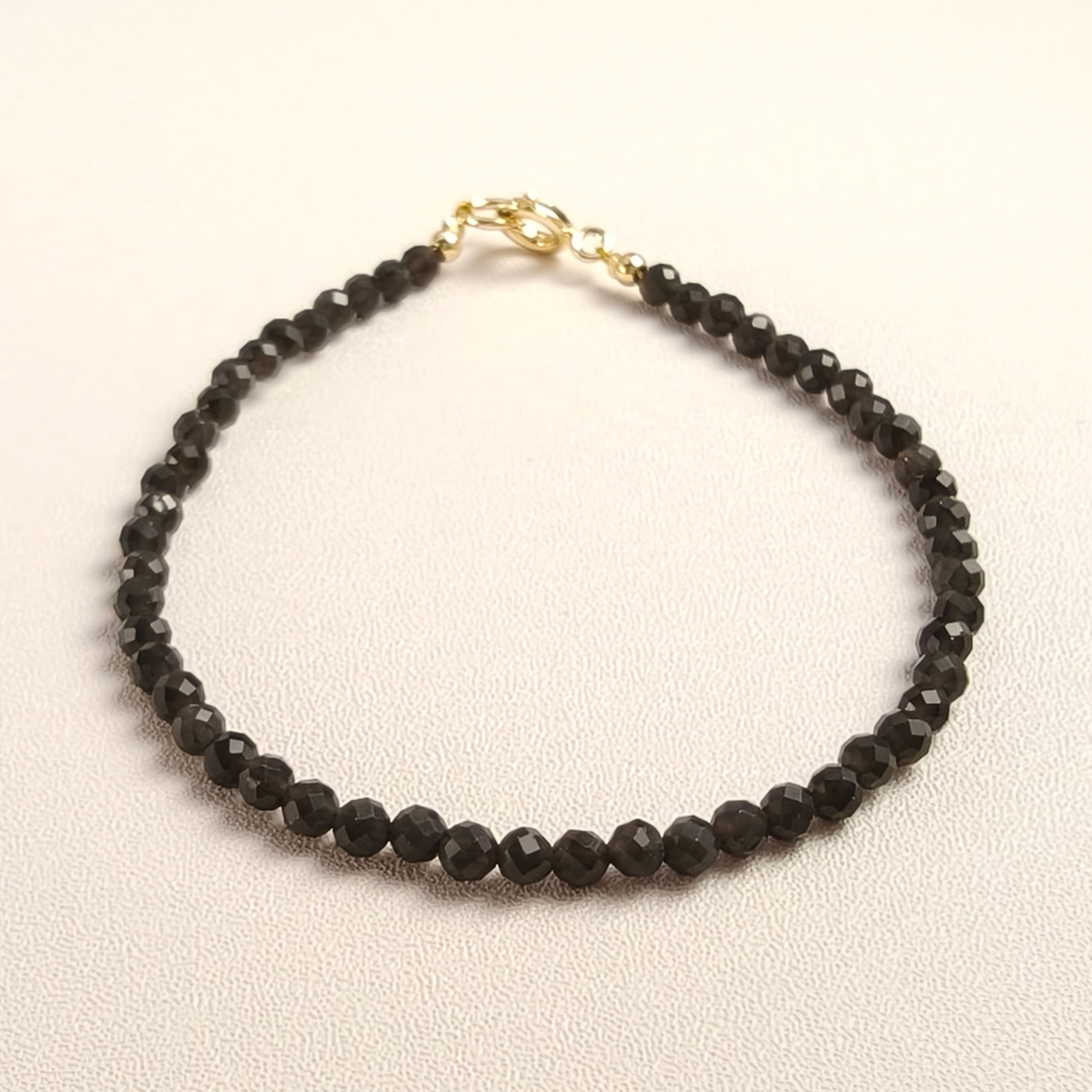 Etheris Faceted Black Obsidian Bracelet - Natural Polished Volcanic Glass Beads for Men & Women