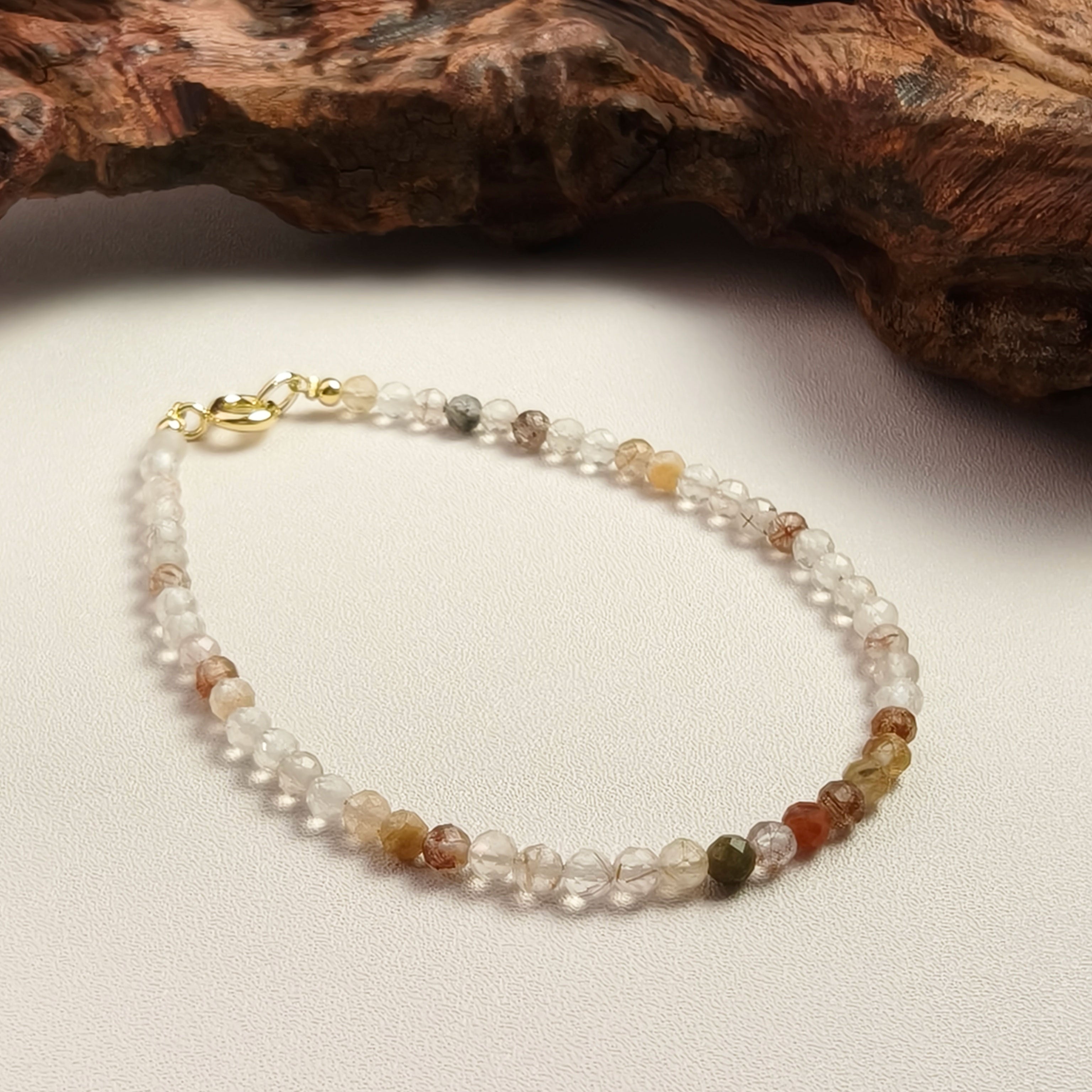 Etheris Authentic Multi-Color Rutilated Quartz Bracelet - Genuine Faceted Clear Crystal with Copper & Brown Rutile