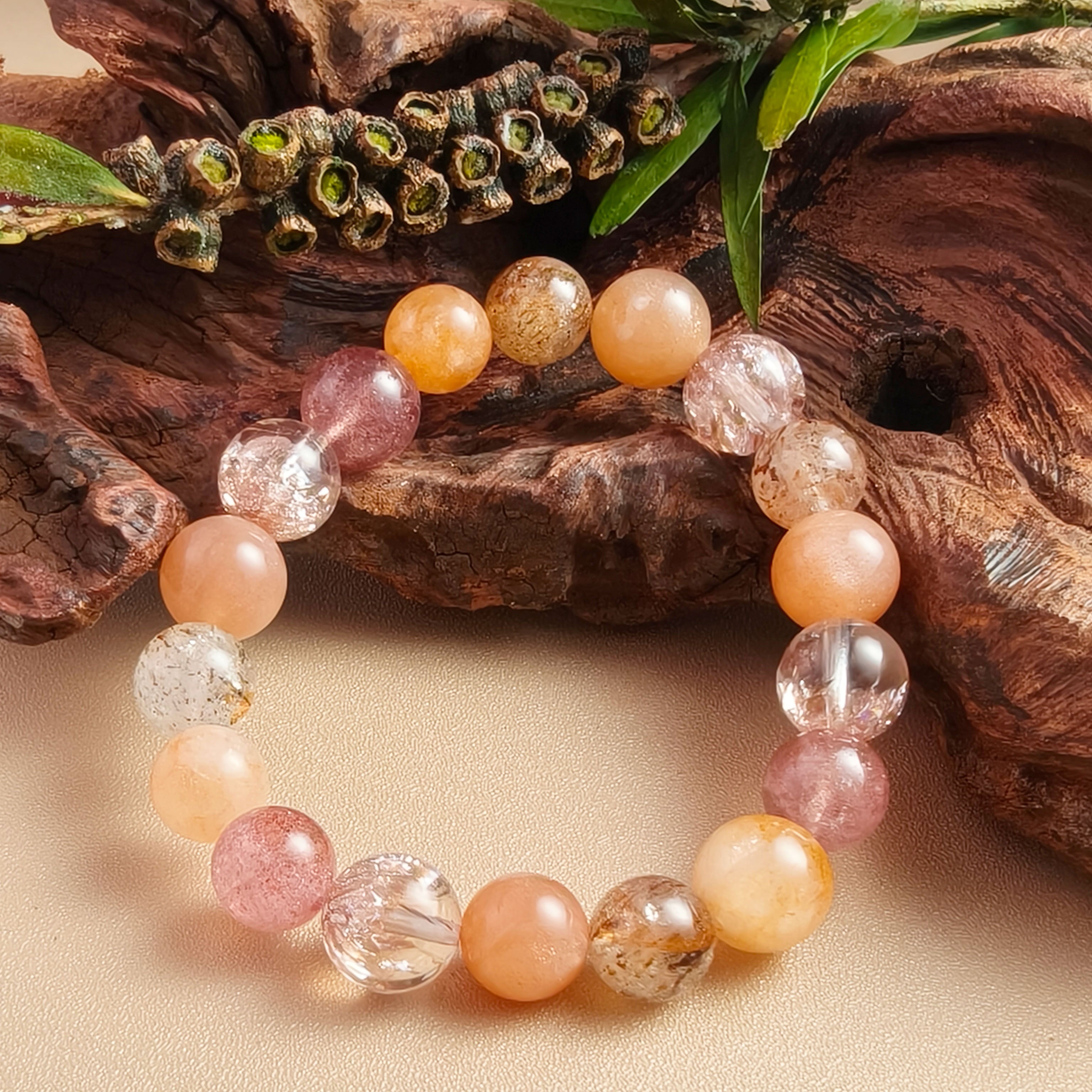 Etheris Hematoid Quartz Bracelet - Natural Red Fire Quartz beads, promoting emotional healing, stress relief, and fostering deep inner calm for improved well-being and restful sleep.