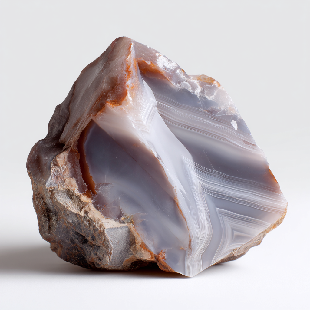 Close-up of a polished agate stone on a white background